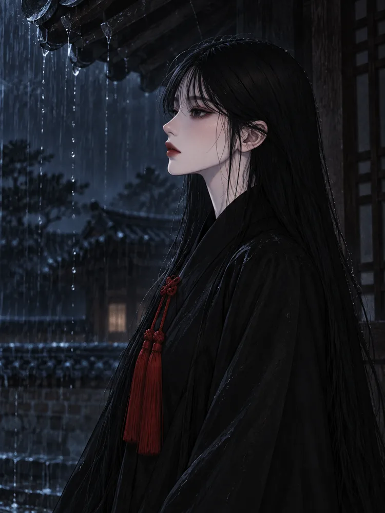 비 내리는 처마 아래의 다홍신녀